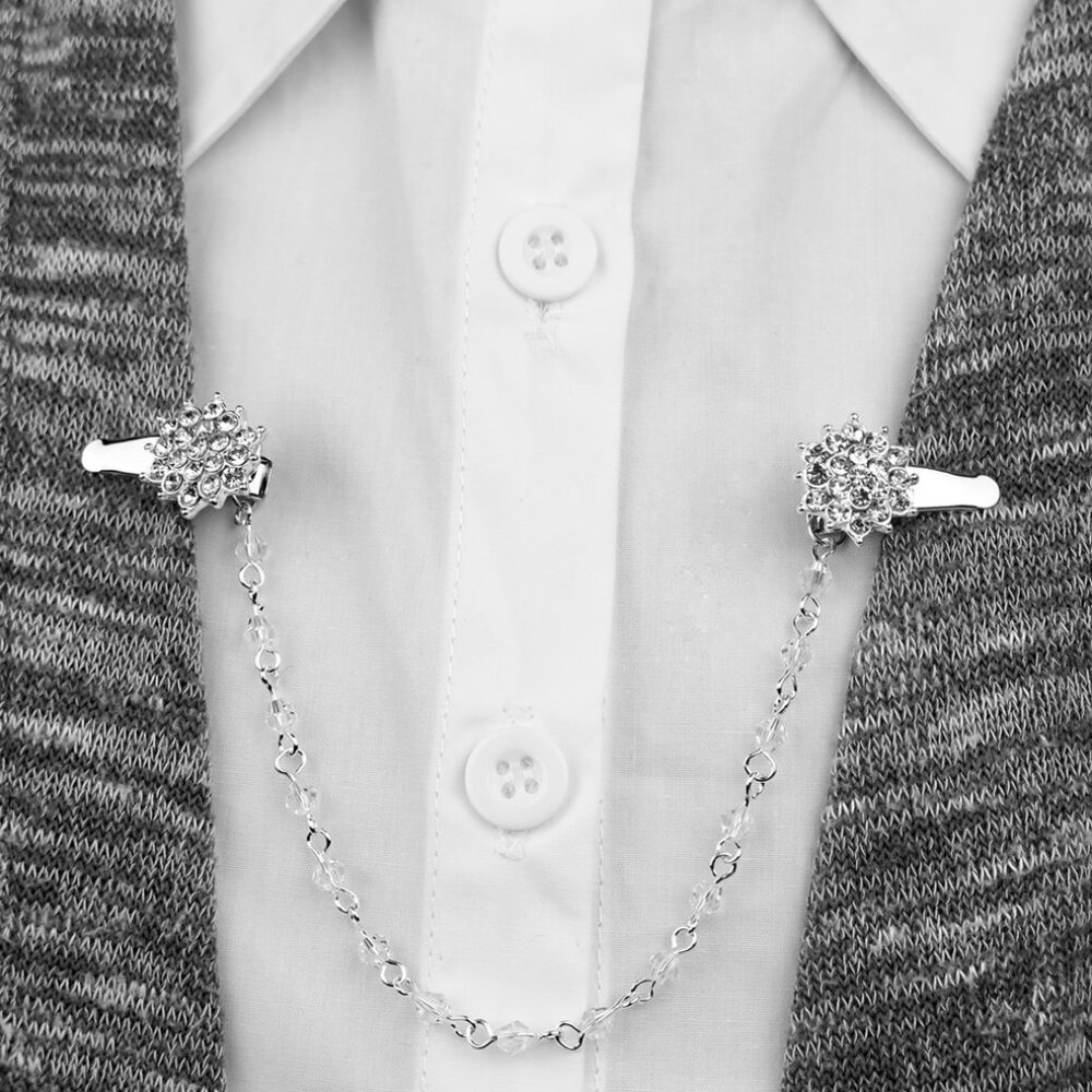Diamond Collar Clip NEW Sweater Pin Jacket Dress Cinch Cardigan Blouse Cape - Picture 2 of 6